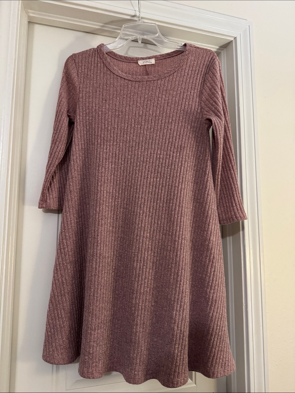 Girls' Ribbed Long Sleeve Dress in Dusty Rose